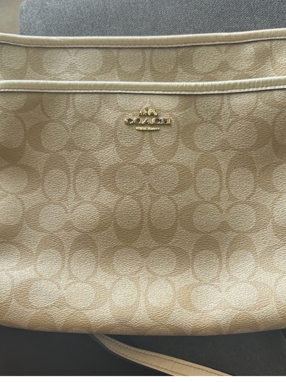 Coach Beige Signature Monogram Shoulder Bag with Gold Logo